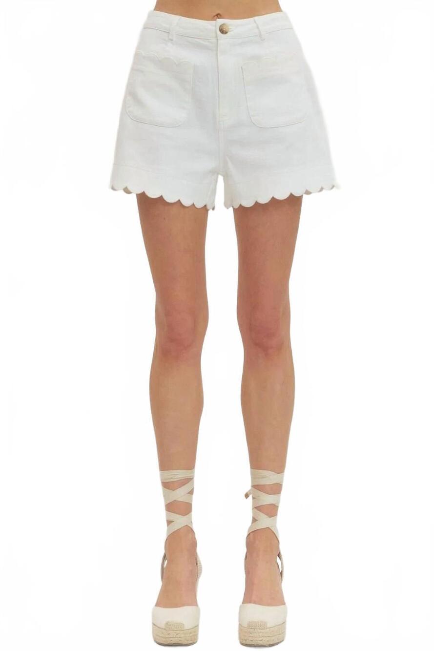 NEW ENTRO scallop shorts in white